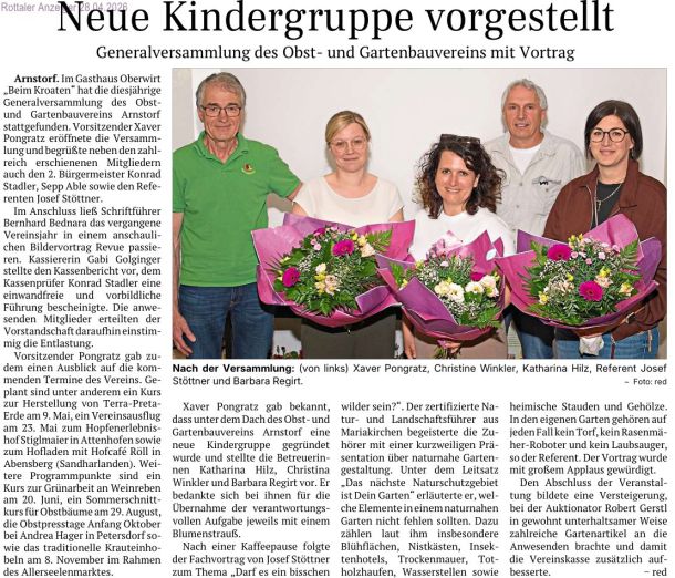 Gruppenbild mit Josef Stöttner bei der Frühjahrsversammlung vom OGV-Arnstorf