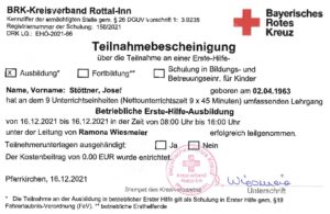 Erste Hilfe Ausbildung 2021